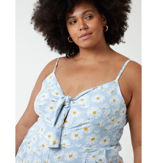 Curve Daisy Print Tie Front Jumpsuit