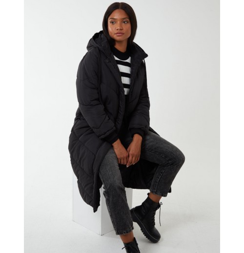 Chevron Midi Quilted Coat