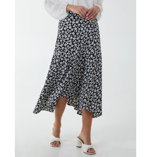 Floral Print Asymmetric Midi Skirt