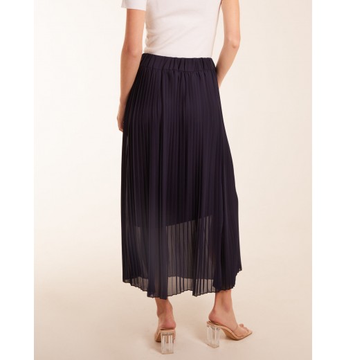 Pleated Deep Waist Band Midi Skirt